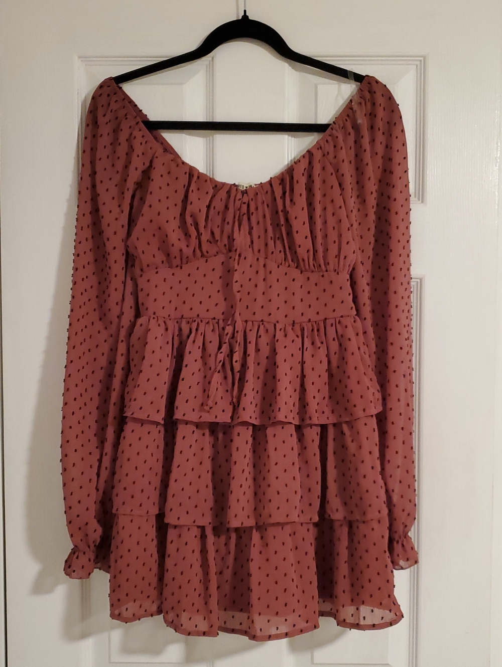 Inspired Hearts Dusty Rose Mini Dress with Black Dot Print